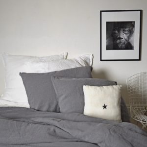 houssse de couette - lin lavé-gris plomb- made in France - la draperie Française
