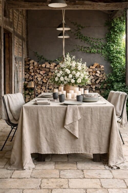 Nappe en lin lavé - argile - la draperie française