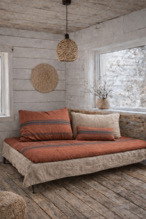 Coussins  en coton bio , terracotta/bleu