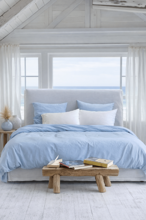 lin et coton lavés - bleu ciel - la draperie française