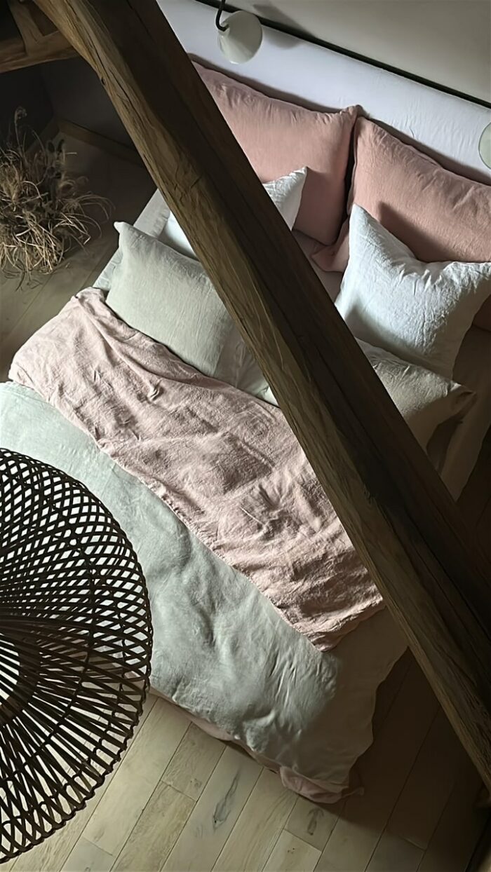 Housse de couette lin lavé rose La Draperie Française