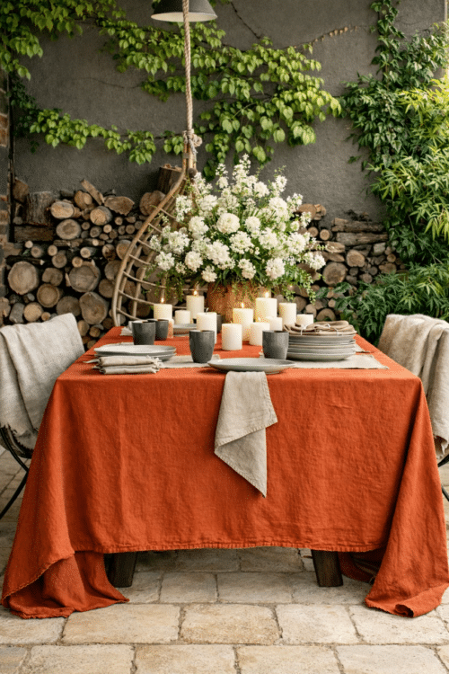 Nappe en lin lavé - terracotta- la draperie francaise