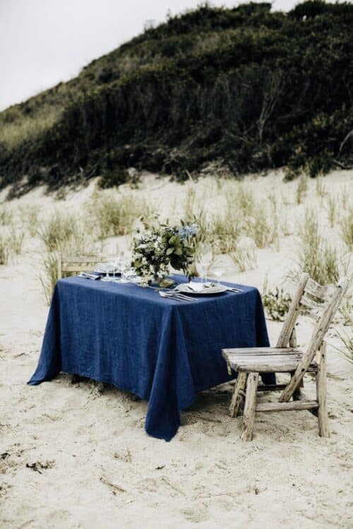 Nappe en lin lavé - bleu indigo - la draperie française française