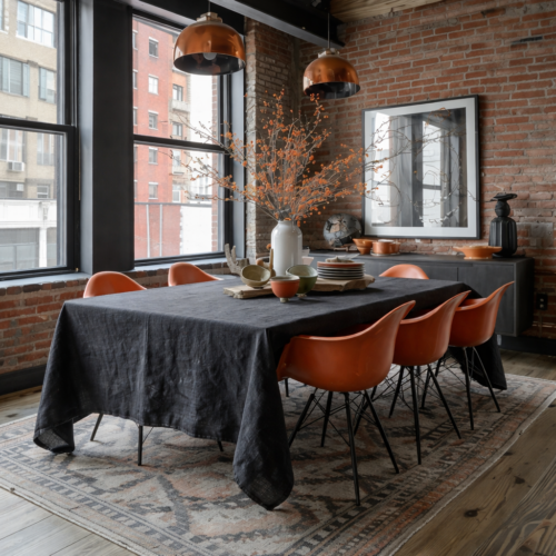 Nappe en lin lavé - noir charbon - la draperie française française