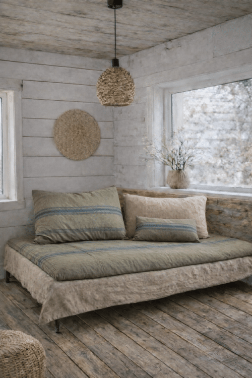 Coussins  en coton bio , kaki / bleu