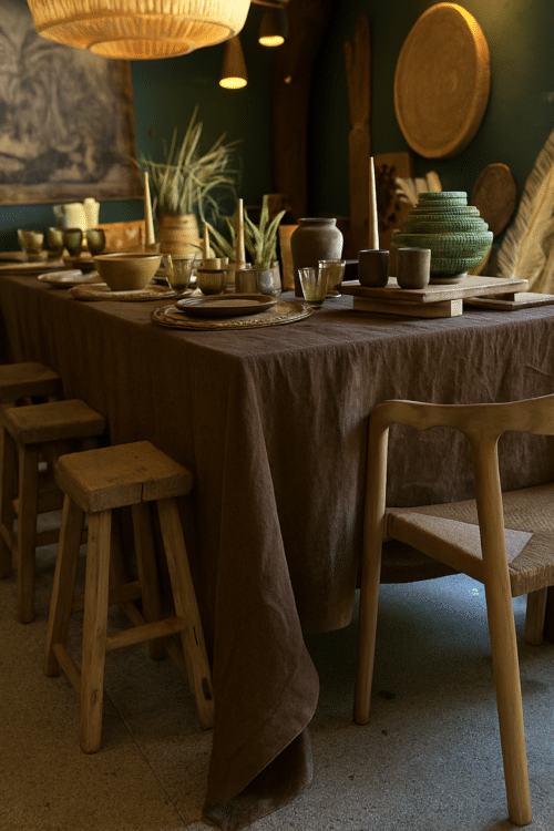 Nappe en lin lavé - marron chataigne - la draperie française