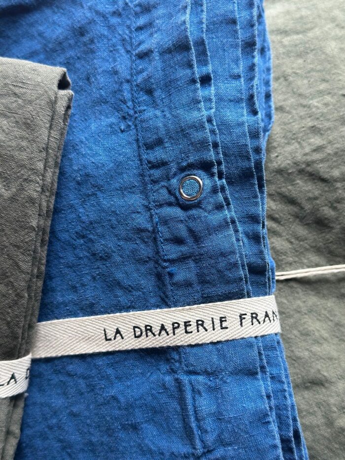 parure de lit en lin bleu et vert bohème chic La Draperie Française