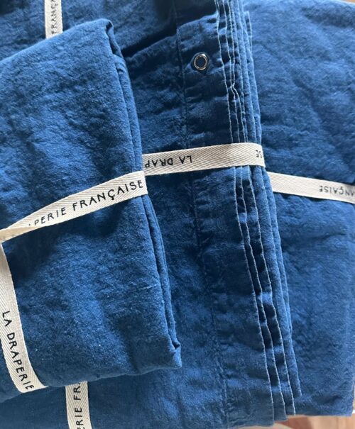parure de lit en lin bleu made in France La Draperie Française