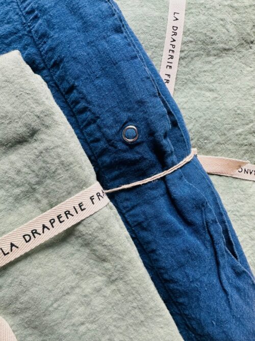 parure de lit en lin bleu et vert premium La Draperie Française