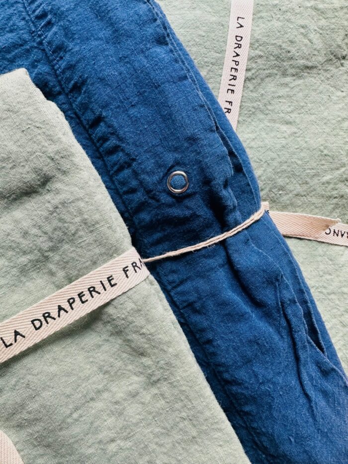 parure de lit en lin bleu et vert premium La Draperie Française