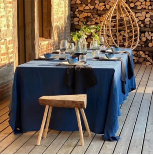 nappe en lin lavé bleu campagne chic La Draperie Française