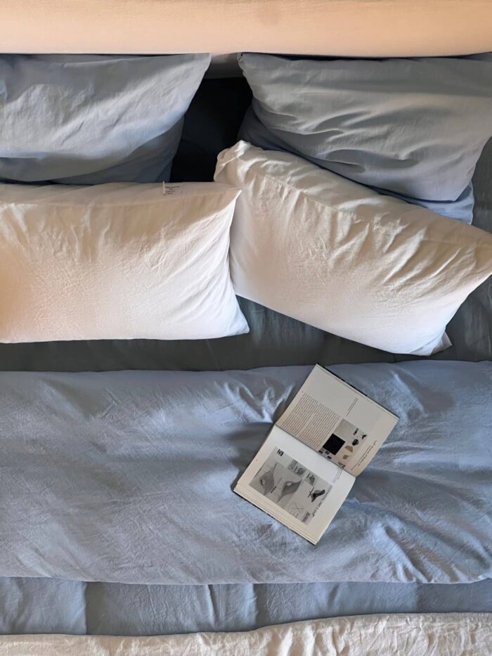 housse de couette en lin et coton bleu ciel La Draperie Française