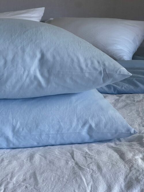 Taie d'oreiller en lin et coton bleu ciel La Draperie Française