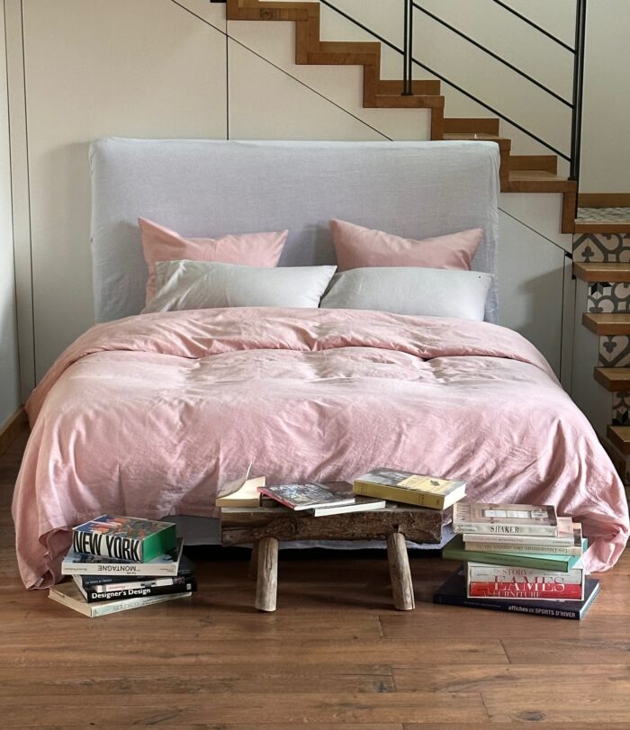 housse de couette métis en lin et coton rose La Draperie Française