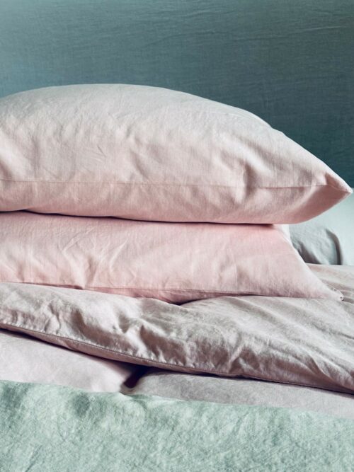 Taie d'oreiller en lin et coton rose La Draperie Française