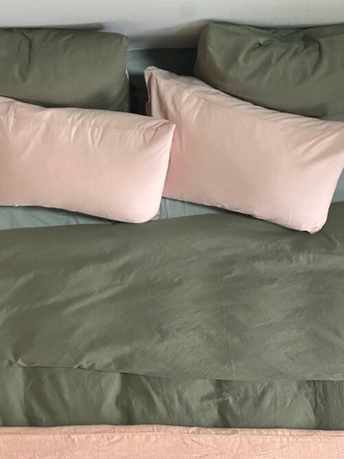 housse de couette en lin et coton vert kaki La Draperie Française