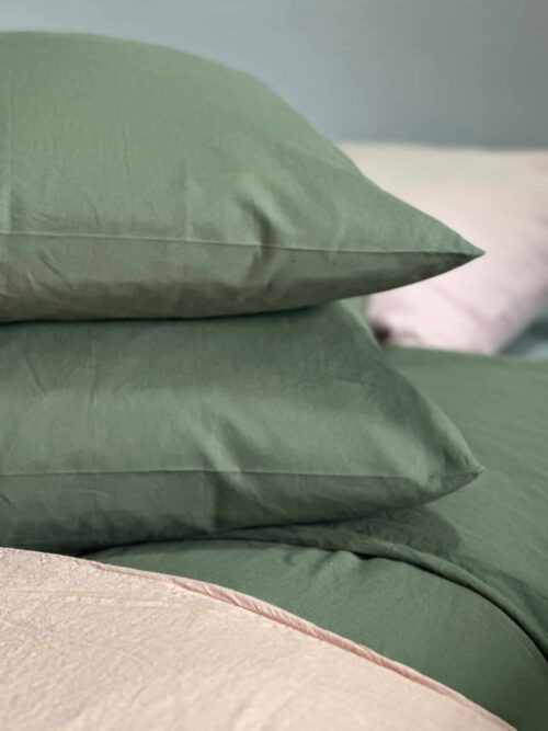 Taie d'oreiller en lin et coton vert kaki La Draperie Française