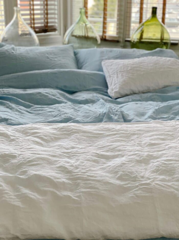 taie d'oreiller lin lavé bleu ciel La Draperie Française