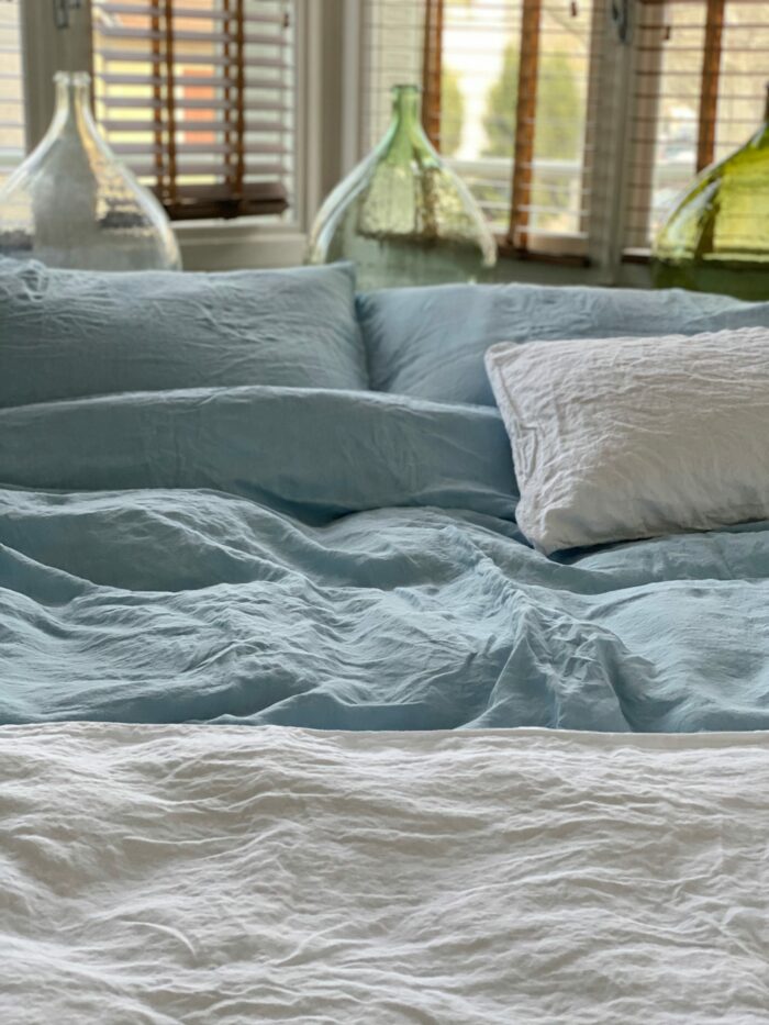 coussin xxl lin lavé bleu ciel La Draperie Française