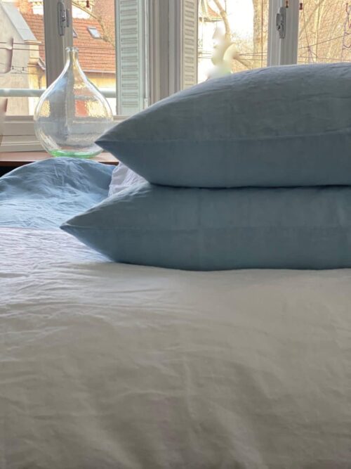 taie d'oreiller lin lavé bleu ciel La Draperie Française