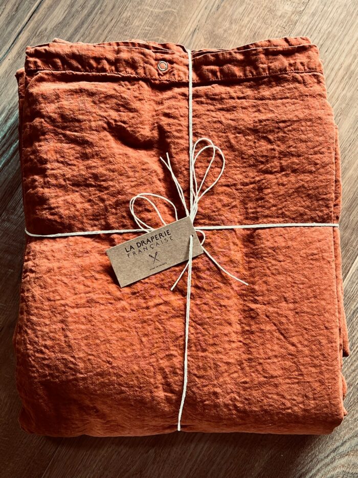 housse de couette en lin lavé terracotta La Draperie Française