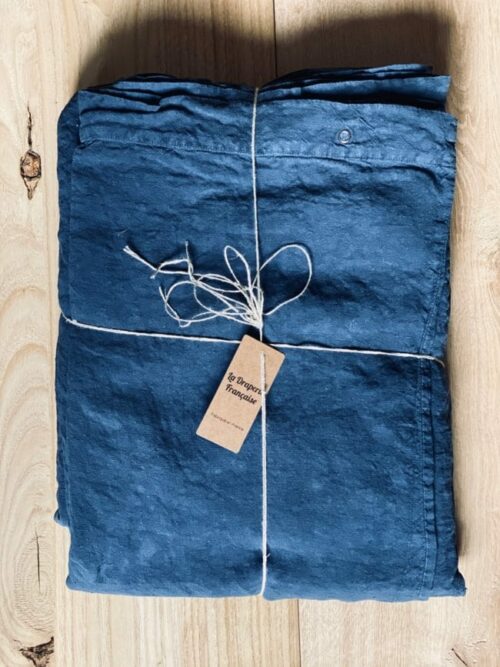 housse de couette lin bleu indigo La Draperie Française