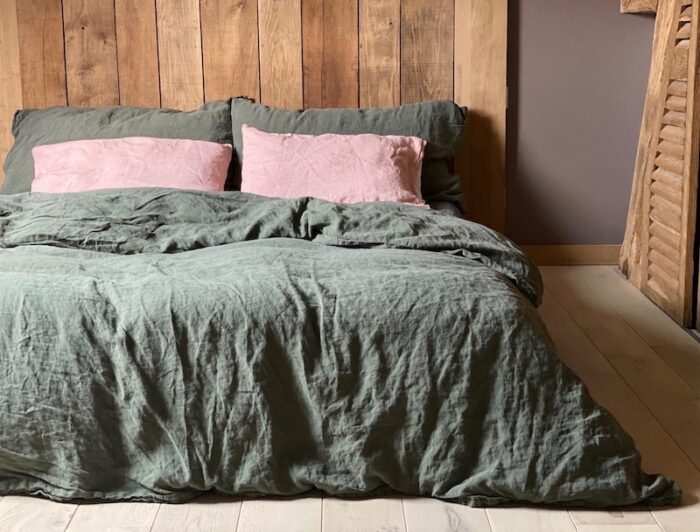 housse de couette lin lavé kaki déco campagne chic La Draperie Française
