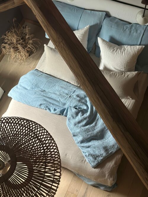 housse de couette lin lavé bleu ciel La Draperie Française