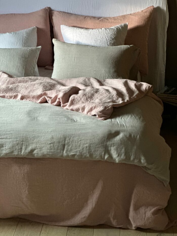housse de couette lin lavé rose déco campagne chic La Draperie Française