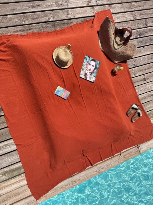 coussin en lin bohème chic terracotta La Draperie Française