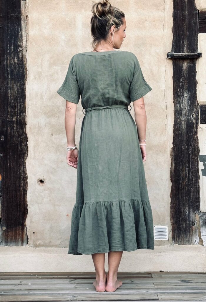 robe en double gaze de coton vert kaki La Draperie Française
