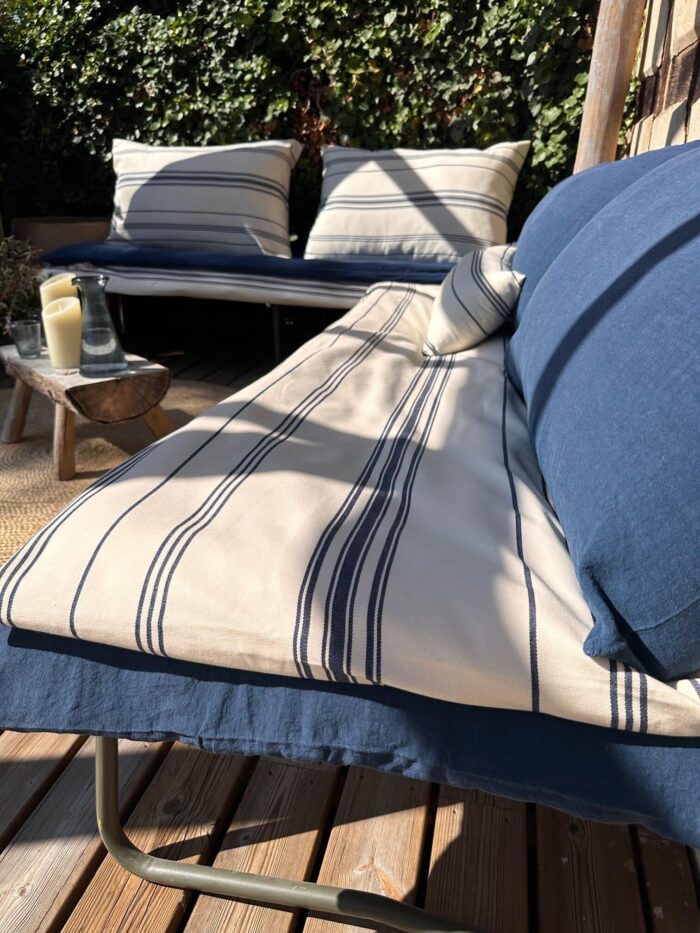 coussin xxl en lin lavé bleu indigo déco bohème chic La Draperie Française