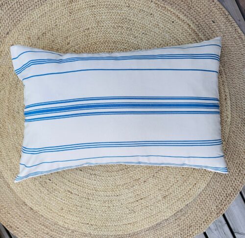 coussin rayé coton bio bleu déco bord de mer La Draperie Française
