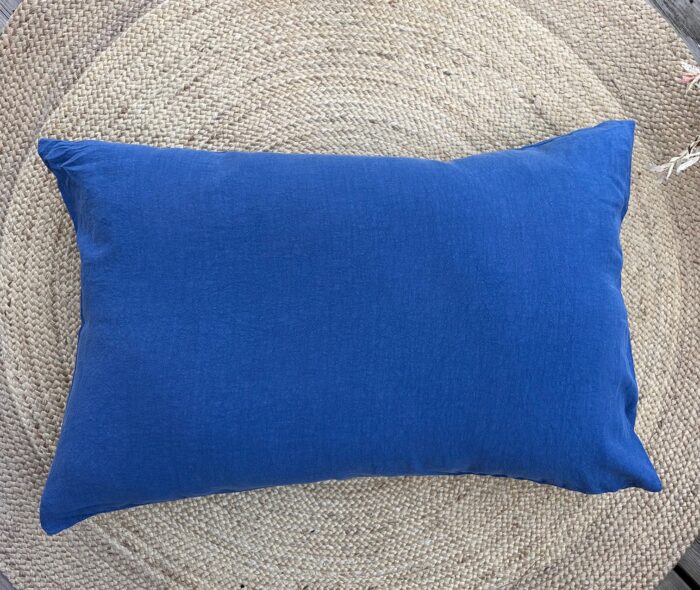 coussin xxl lin lavé bleu déco bord de mer La Draperie Française