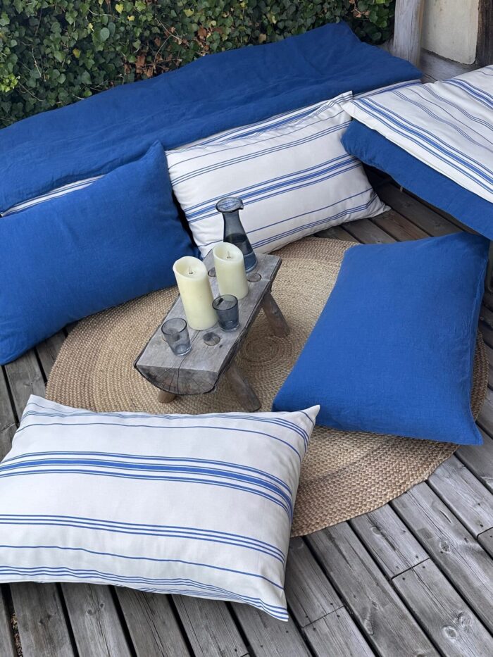 coussin xxl lin lavé bleu La Draperie Française