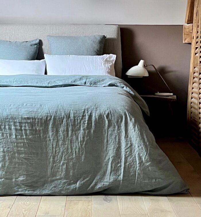 housse de couette lin vert La Draperie Française