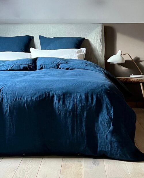 housse de couette lin bleu indigo La Draperie Française