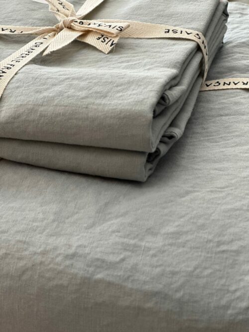 drap housse en lin et coton bleu La Draperie Française