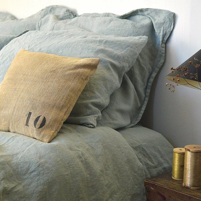 housse de couette lin vert premium La Draperie Française
