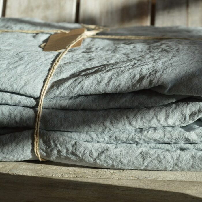 housse de couette lin lavé bleu céladon La Draperie Française