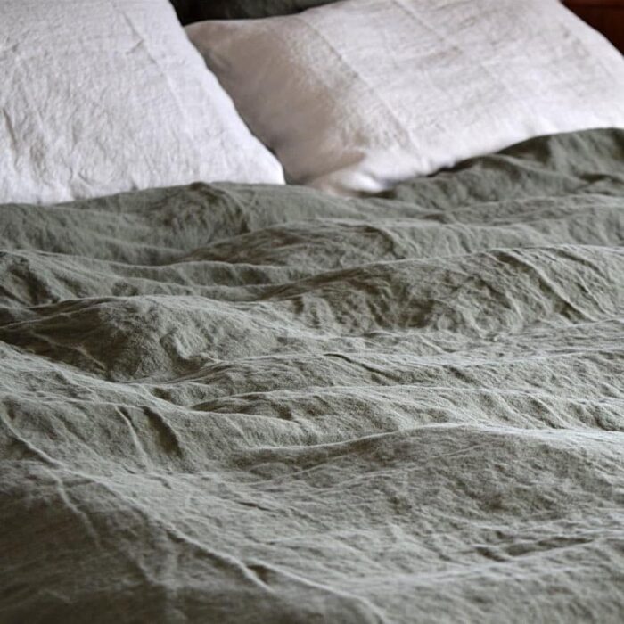 taie d'oreiller en lin vert kaki 100% français La Draperie Française
