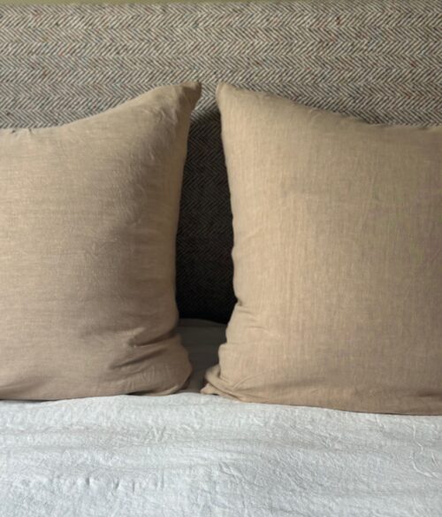 taie lin lavé beige sable , la draperie Française
