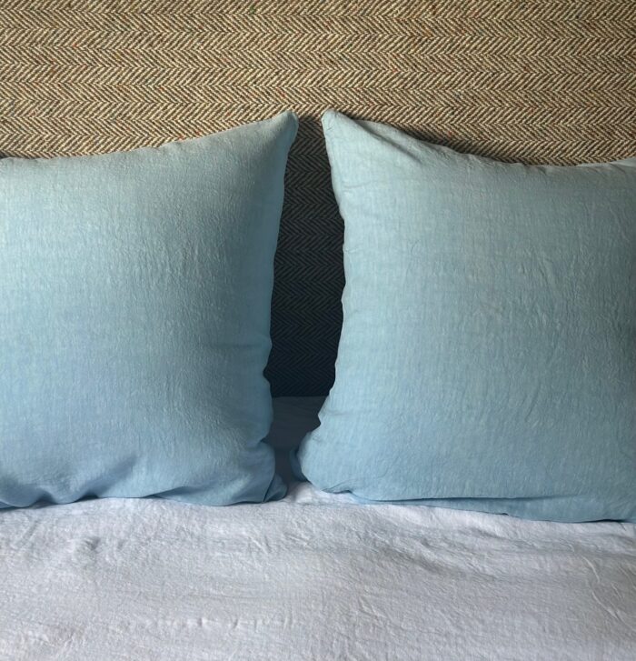 taie lin lavé bleu ciel , la draperie Française