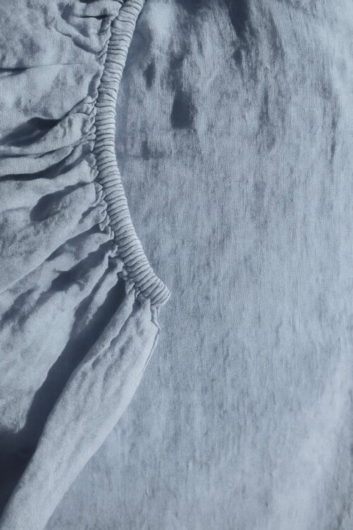 drap housse lin lavé - bleu ciel - la draperie Française