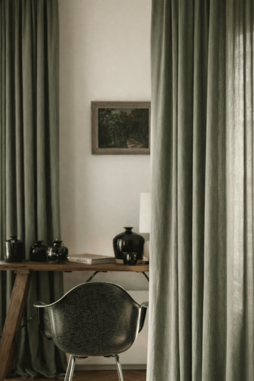 rideau lin lavé vert eucalyptus - la draperie francaise