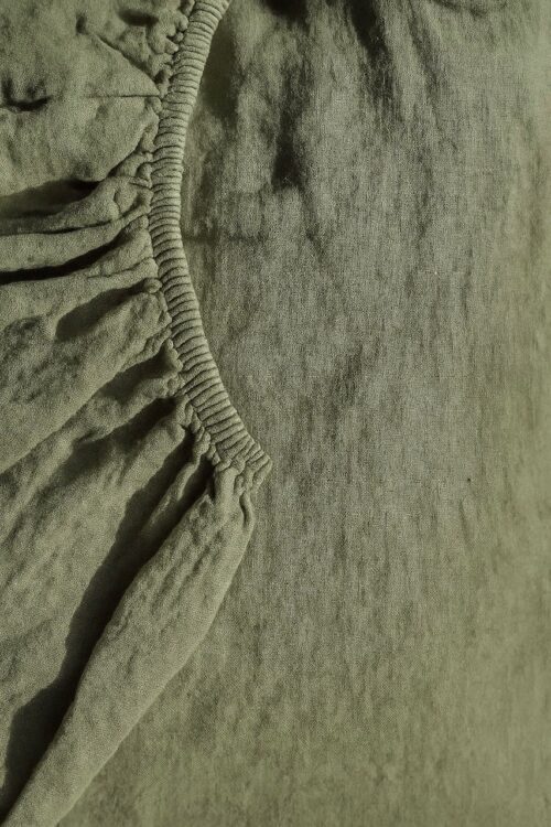 drap housse lin lavé - vert eucalyptus- la draperie Française