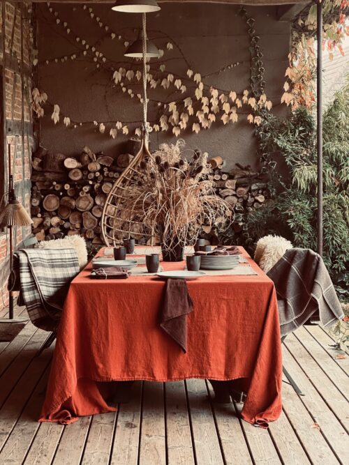 Nappe lin lavé - terracotta - la draperie Française