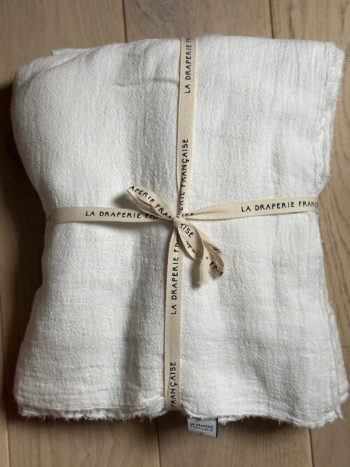 plaid -couvre lit - lin lavé - blanc craie - la draperie Française