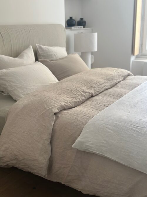 housse de couette - lin lavé - beige ficelle - la draperie Française