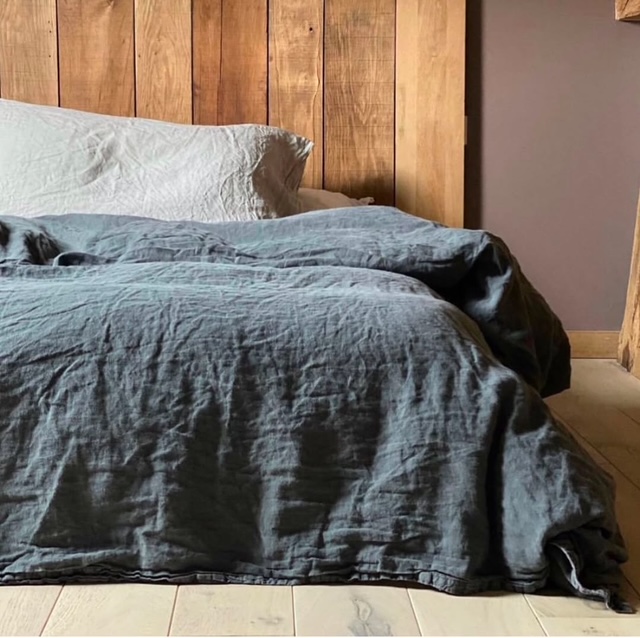 housse de couette - lin lavé - gris foncé - la draperie Française